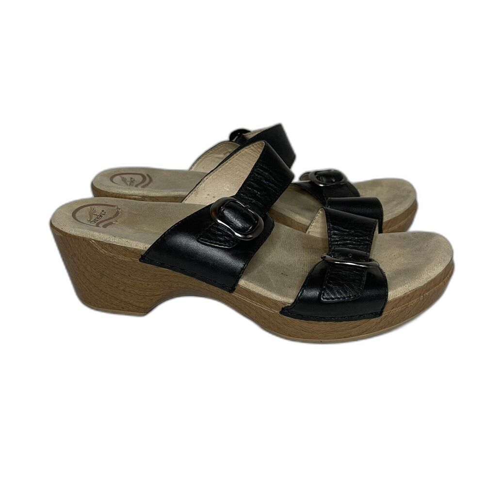 Dansko Sophie Full Grain Wedge Sandals Block Heels Buckle Black Women 10.5-11 - Picture 3 of 7